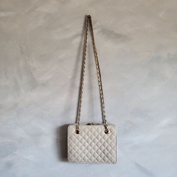 Vintage Taupe Saks Fifth Avenue Quilted Leather Shoulder Bag Made in Korea Rare - Picture 1 of 14